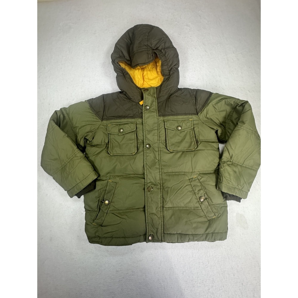 Lands'‎ End Puffer Jacket Kids Green Large Nylon Down Insulated Hooded Full Zip